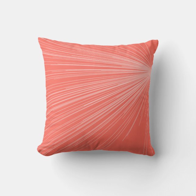 Coral & White Minimalist Line Burst Cushion (Front)