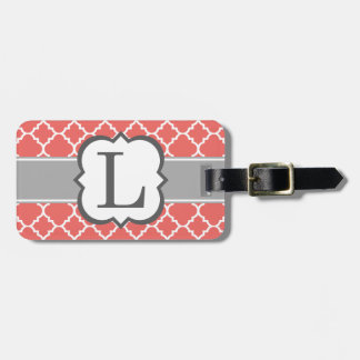 Coral White Monogram Letter L Quatrefoil Luggage Tag