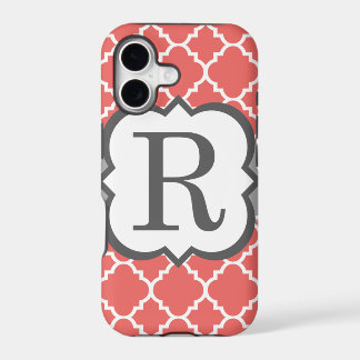 Coral White Monogram Letter R Quatrefoil