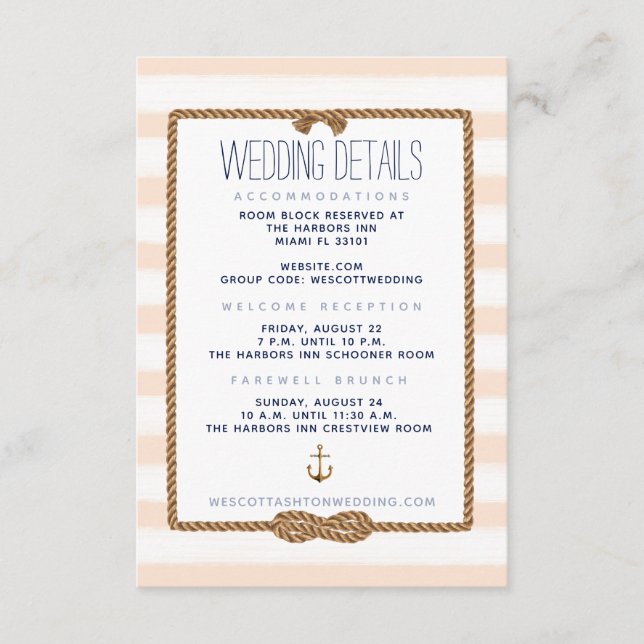 Coral & White Nautical Knot Wedding Details ⚓️💍 Enclosure Card (Front)