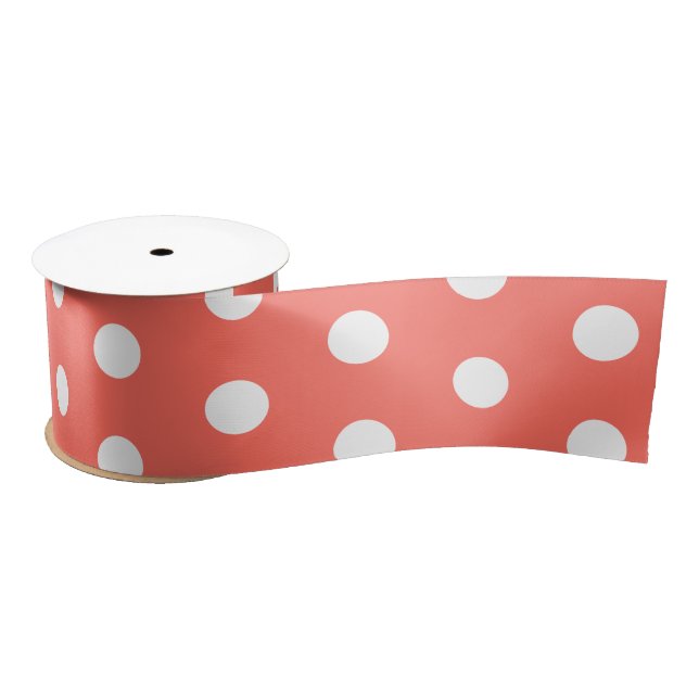 Coral White Polka Dots Satin Ribbon (Spool)
