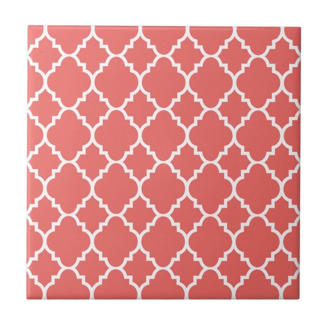 Coral White Quatrefoil Moroccan Pattern Tile (Front)