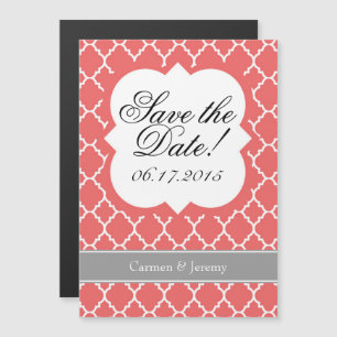 Coral White Quatrefoil Save The Date Magnet
