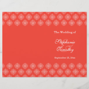 Coral + white snowflakes winter wedding program