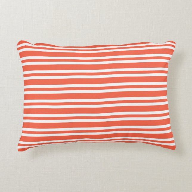 Coral White Stripes Seamless Pattern Decorative Cushion (Front)