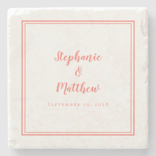 Coral White Wedding Bride & Groom Simple Elegant Stone Coaster