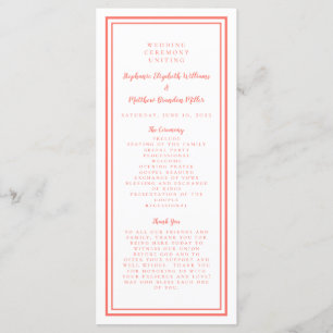 Coral & White Wedding Service Ceremony Minimalist  Programme