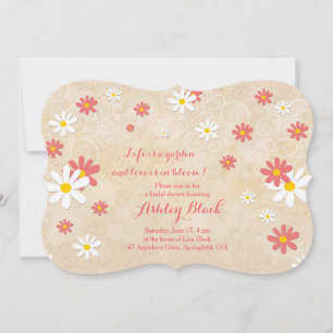 Coral White Yellow Daisy Bridal Shower Invitation