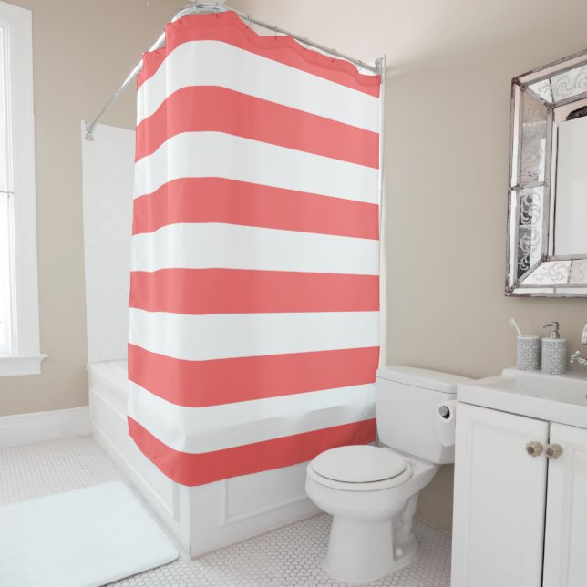 Coral Wide Stripes Shower Curtain (In Situ)