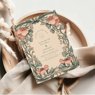 Coral Wildflower Frame wedding Invitation