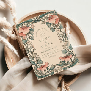 Coral Wildflower Frame wedding Save The Date