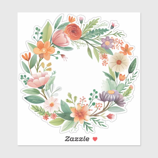 Coral Wildflower Wreath Custom-Cut Vinyl Sticker (Sheet)