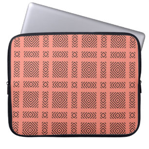 Coral with black geometric pattern laptop sleeve