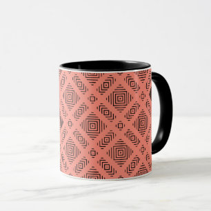 Coral with black geometric pattern mug