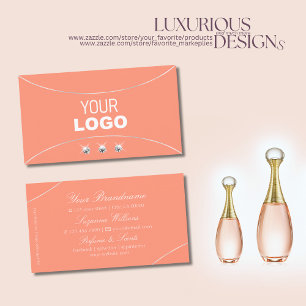 Coral with Pearl Silver Border Jewels and Logo Business Card