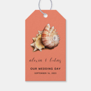 Coral with Shell "Our Wedding Day" Gift Tags