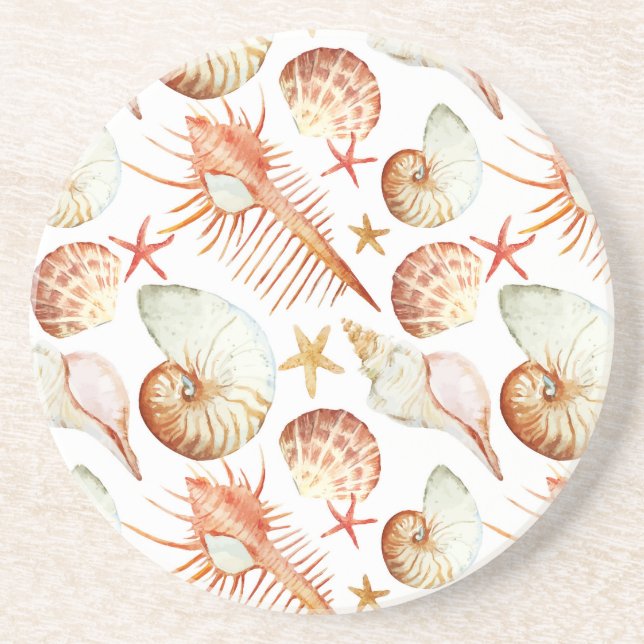 Coral With Shells And Crabs Pattern Coaster (Front)