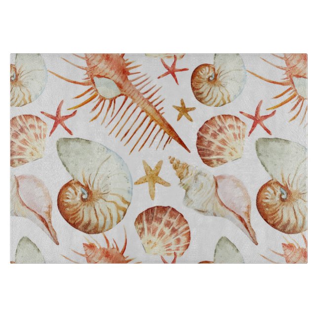 Coral With Shells And Crabs Pattern Cutting Board (Front)