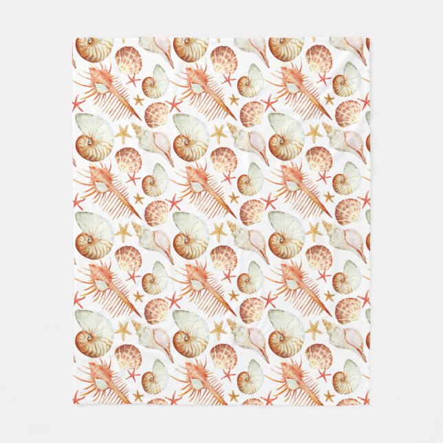 Coral With Shells And Crabs Pattern Fleece Blanket (Front)