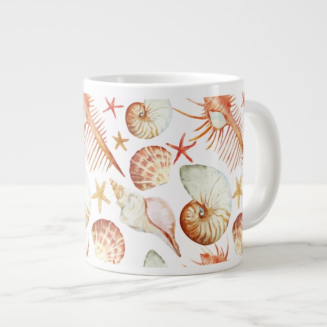 Coral With Shells And Crabs Pattern Large Coffee Mug (Front Right)