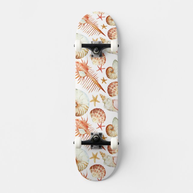 Coral With Shells And Crabs Pattern Skateboard (Front)