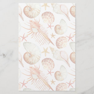 Coral With Shells And Crabs Pattern Stationery