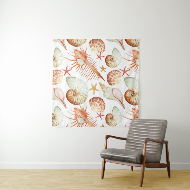 Coral With Shells & Crabs Pattern Tapestry (In Situ (Horizontal))