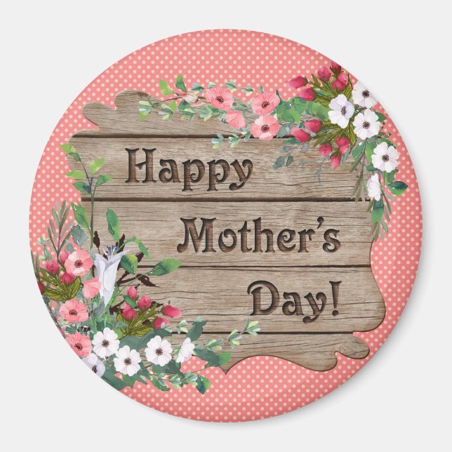 Coral with White Dots Floral Mother's Day Magnet (Front)