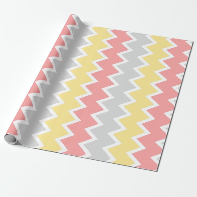 Coral yellow and grey chevron Wrapping paper (Unrolled)