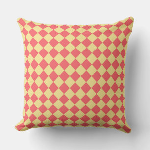 Coral Yellow Chequered Diamond Pattern Cushion