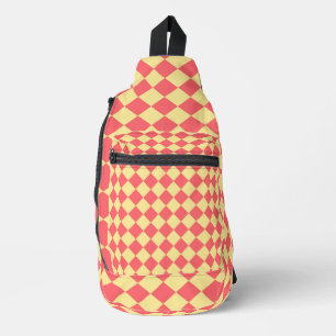 Coral Yellow Chequered Diamond Pattern Sling Bag