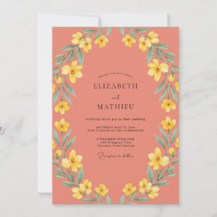 Coral Yellow Floral Bloom Wedding Invitation