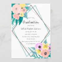 Coral Yellow Floral Watercolor Frame Graduation