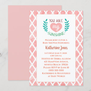 Coral You Are My Sunshine Baby Shower Invitation