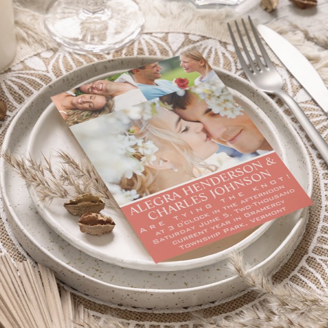 Coral Your Photo Typography Wedding Invitations (Creator Uploaded)