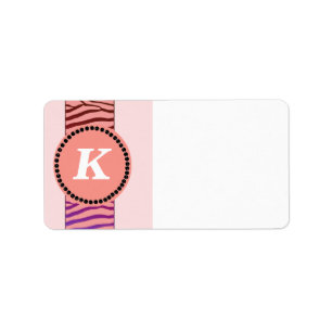 Coral Zebra Pattern Monogram Label