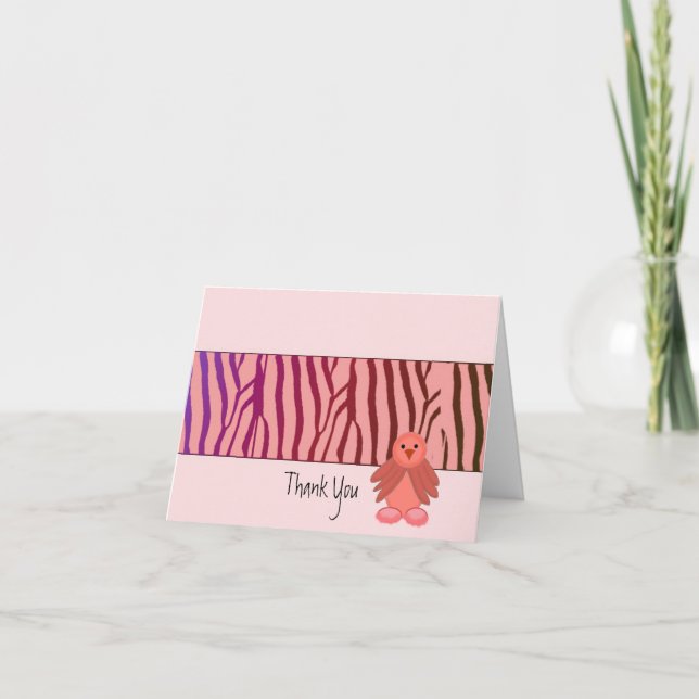 Coral Zebra Print with Little Bird Thank You Card (Front)