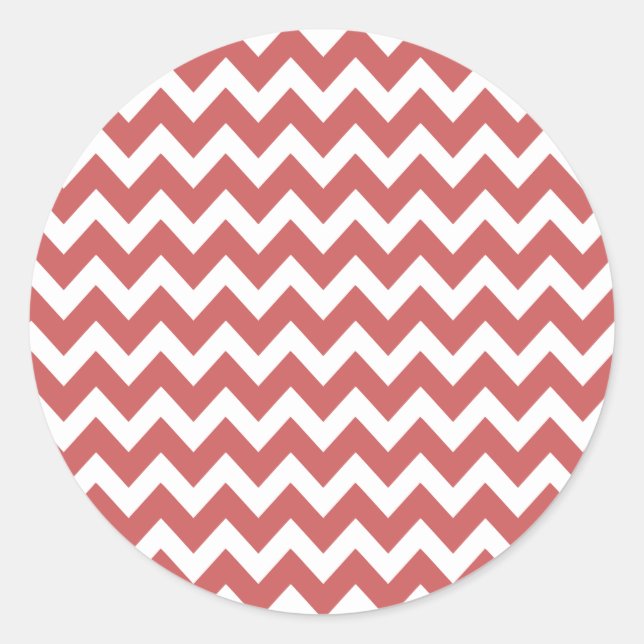 Coral Zigzag Chevron Stripes Classic Round Sticker (Front)