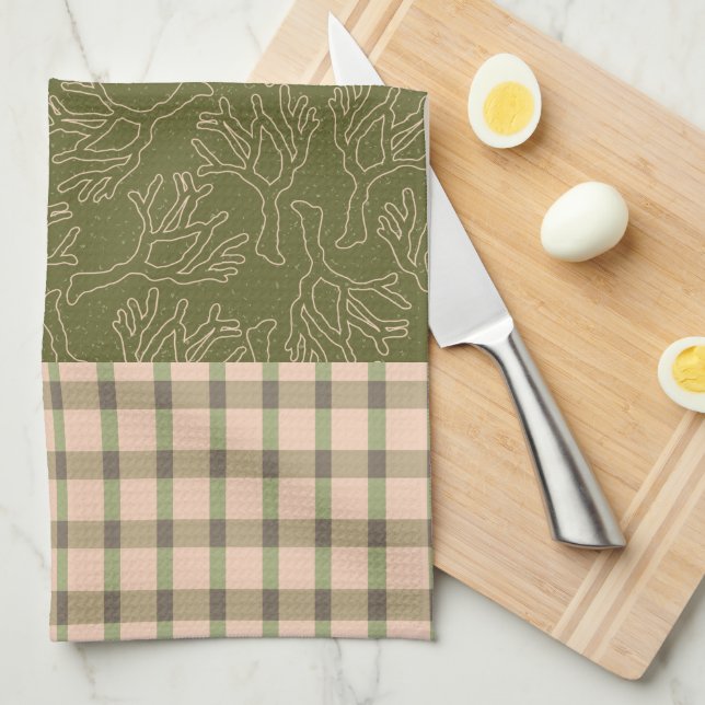 Coralize and Plaid Kitchen Towels (Quarter Fold)
