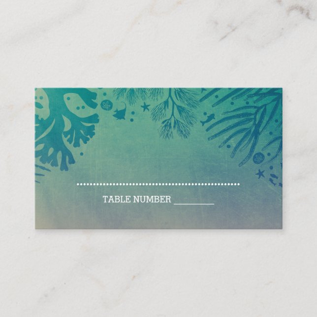 Corals and Tropical Ocean Treasures Teal Place Card (Front)