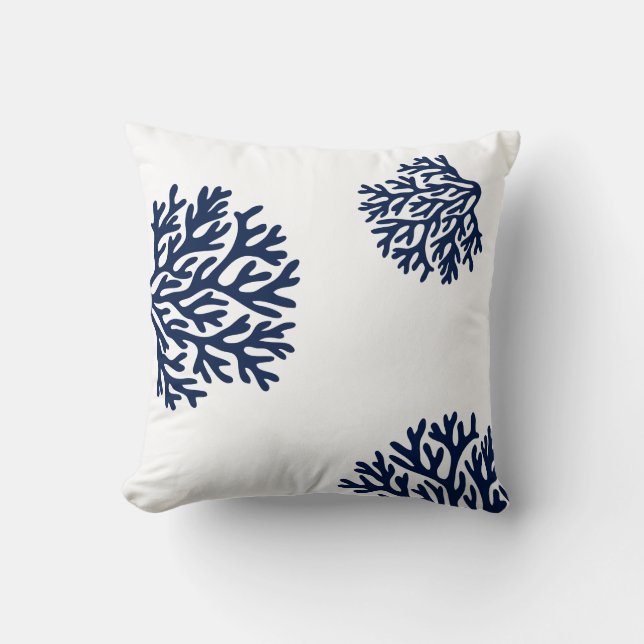 Corals, Blue and White Sealife Cushion (Front)