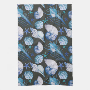Corals With Shells Pattern Tea Towel