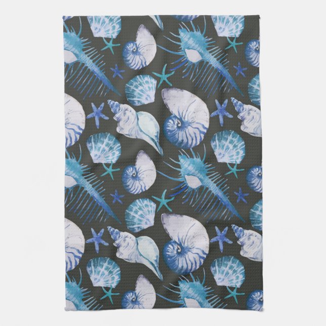 Corals With Shells Pattern Tea Towel (Vertical)