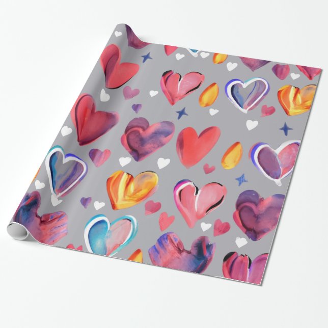 Corazones Abstractos Wrapping Paper (Unrolled)