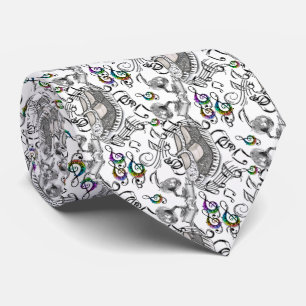 Corbata con notas musicales en teclas de piano tie