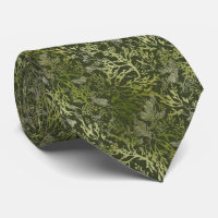 Corbata elegante verde con corales y hojas