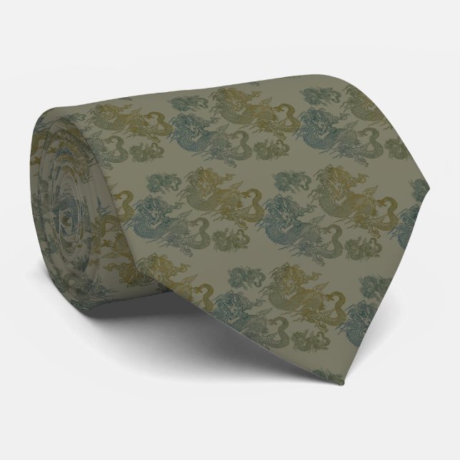 Corbata elegante verde en estilo japonés tie (Rolled)