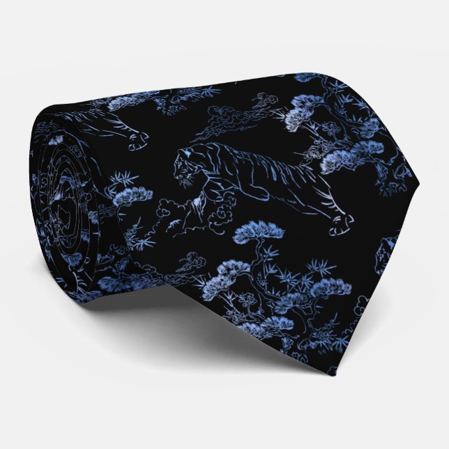 Corbata en estilo japonés con tigre azul tie (Rolled)
