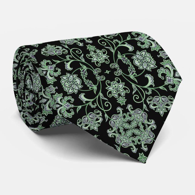 Corbata negra con decoración verde tie (Rolled)