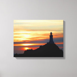 Corbiere lighthouse at sunset, Jersey Canvas Print
